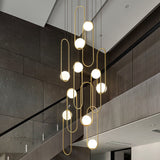 Minimalist Cluster Gold/Black Opal Glass Bubble Two Story Foyer Chandelier